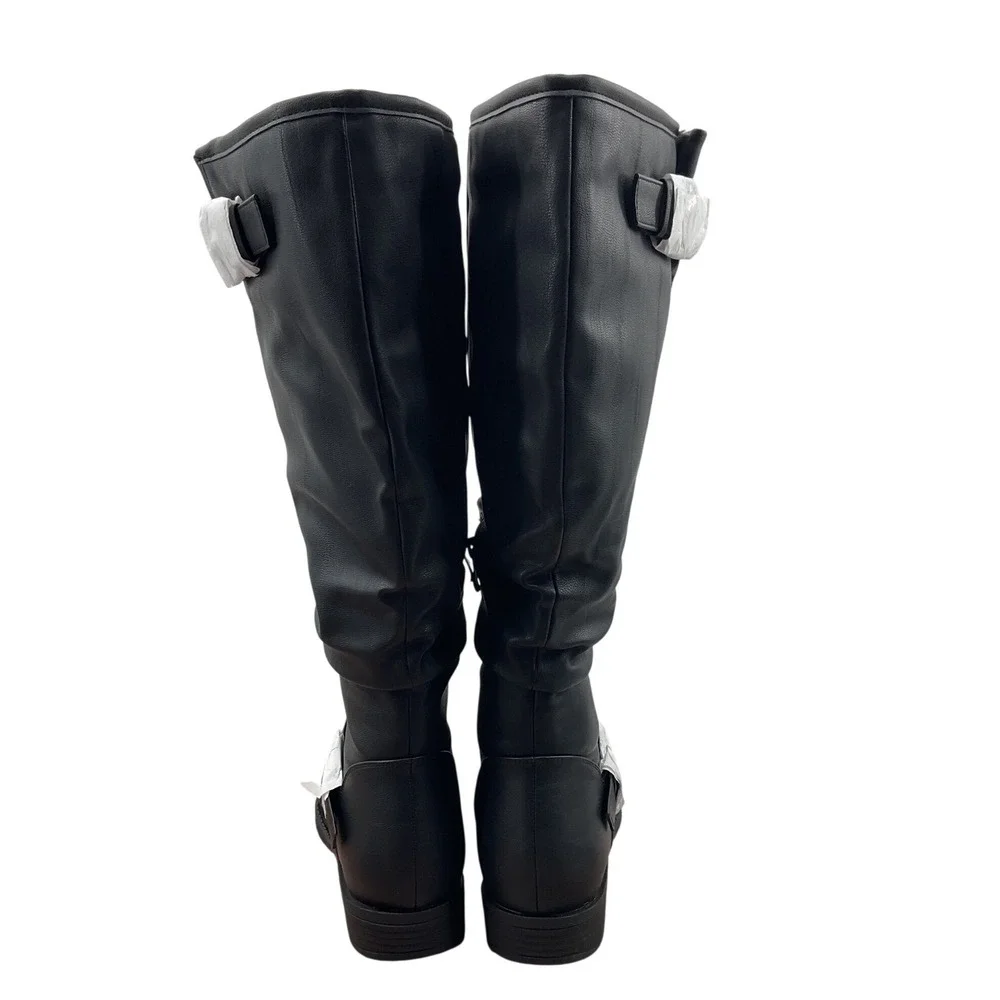 Journee collection Womens Black Slouchy Wide Calf Knee High Buckle Boots 10 WC